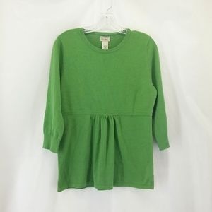L.L. BEAN Green  Empire Waist Crew Neck 3/4 Sleeve Cotton Angora Sweater Shirt